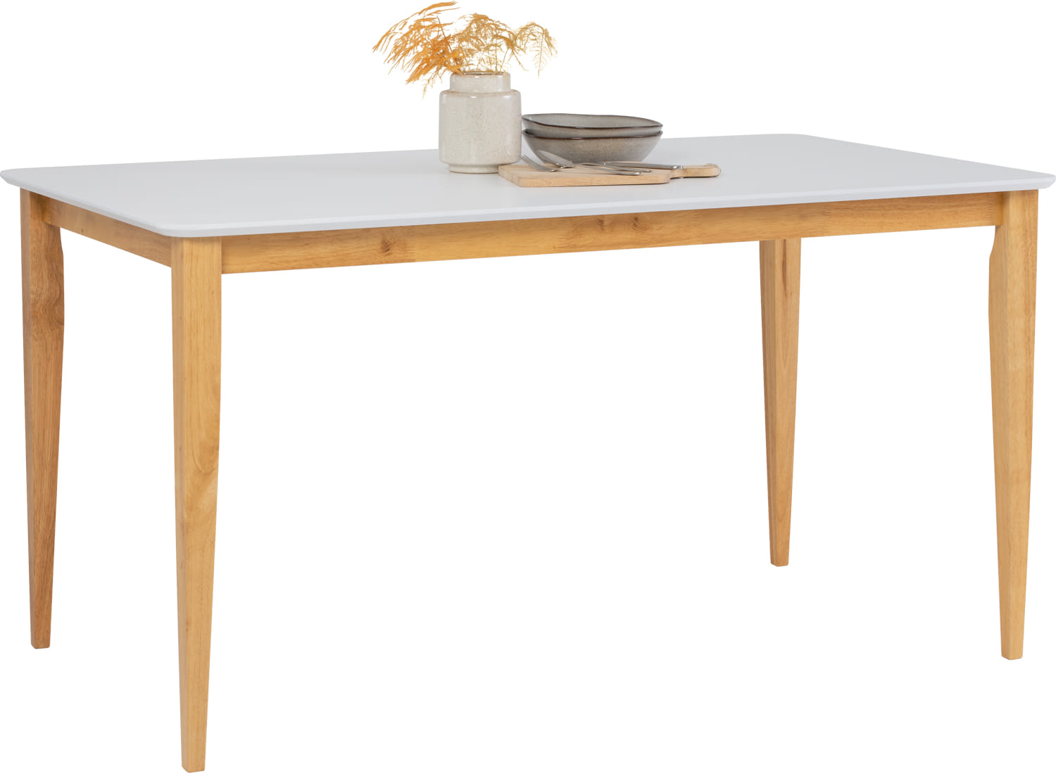 NUHOOM CHARMANT 800X1400 DINING TABLE IN NATURAL COLOUR LEG, WHITE LACQUERED TOP
