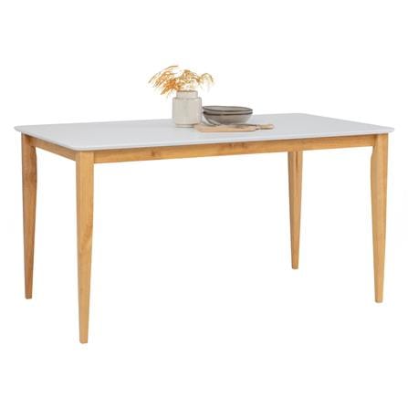 NUHOOM CHARMANT 800X1400 DINING TABLE IN NATURAL COLOUR LEG, WHITE LACQUERED TOP