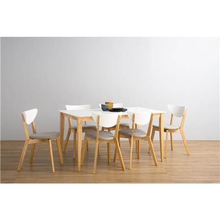NUHOOM CHARMANT 800X1400 DINING TABLE IN NATURAL COLOUR LEG, WHITE LACQUERED TOP