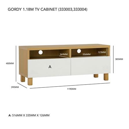 NESTHOUZ TV CABINET GORDY 1.18M OAK/WHITE