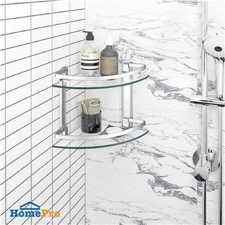 MOYA 2-TIER CORNER GLASS SHELF A4120B WHITE CHROME (H23.60XW25XD25 CM)