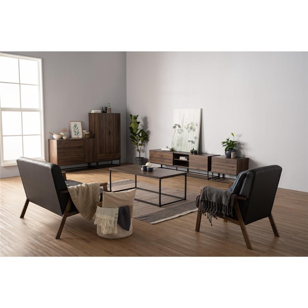 NUHOOM CAPRI SIDE TABLE IN MATT BLACK EPOXY COLOUR LEG, WALNUT COLOUR TOP 802/170
