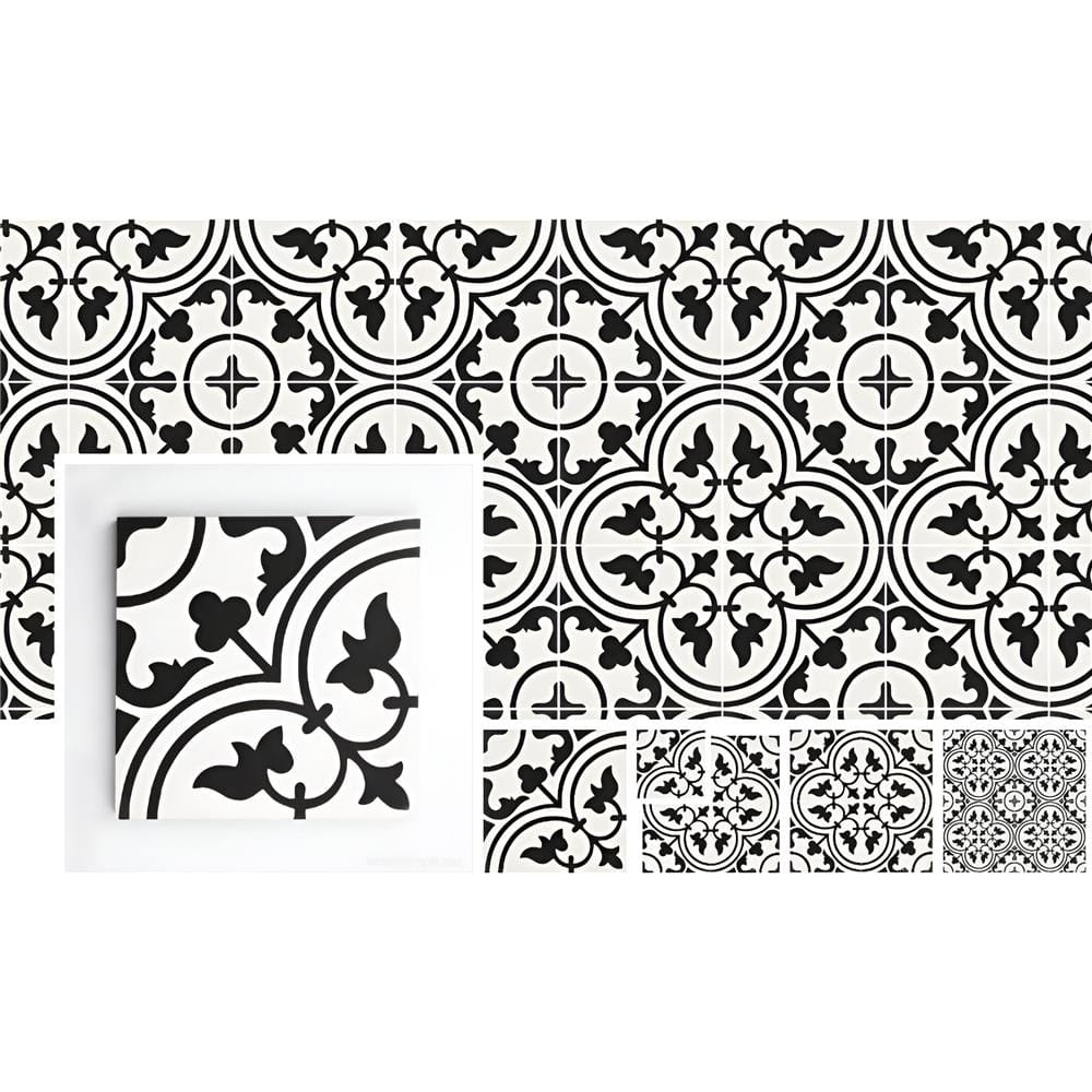 GNG FLOORTILE 20X20CM CEMENT ENCAUSTIC BLACK AND WHITE GRADE A 0.48