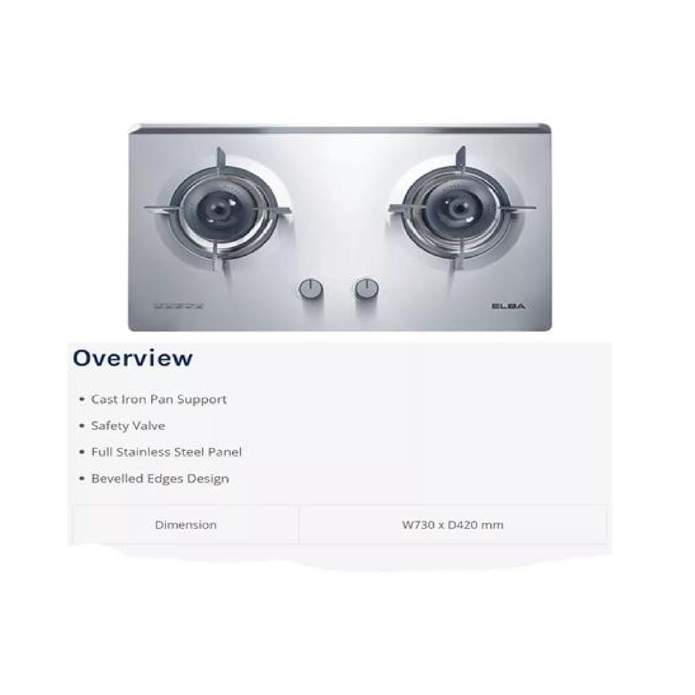 ELBA GAS HOB EBH-M8962(SS) 2BURNER 5KW 73CM