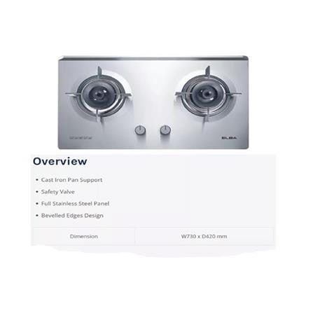 ELBA GAS HOB EBH-M8962(SS) 2BURNER 5KW 73CM