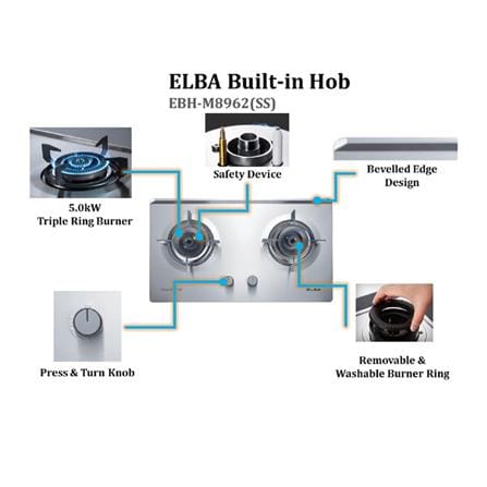 ELBA GAS HOB EBH-M8962(SS) 2BURNER 5KW 73CM