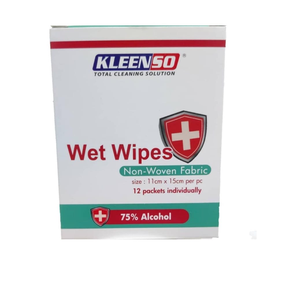 KLEENSO 75% ALCOHOL WET WIPES INDIVIDUAL PACKET 12PCS EACH