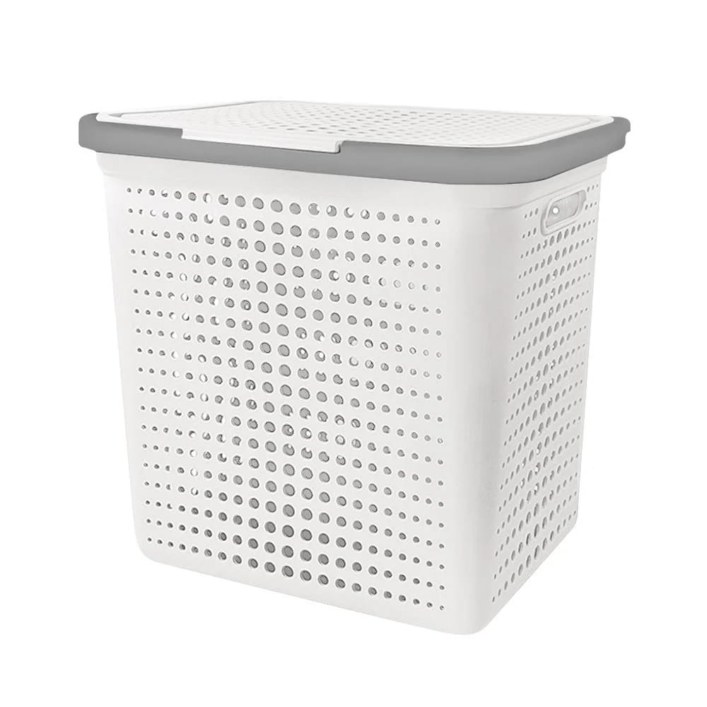 PLIM CLOTH BASKET WITH LID BUBBLE WHITE