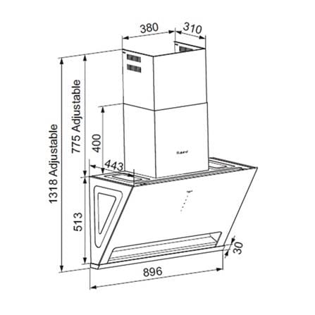 RUBINE CHIMNEY HOOD RCH-NEORA-90BL 90CM 1600M3/H