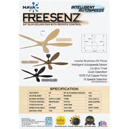 CEILING FAN FREESENZ PIANO BLACK MAVA ABS  BLACK 54"