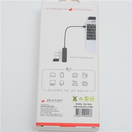 4 PORT USB HUB LED ZUH9224 ZEATAR BLACK