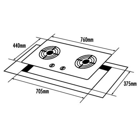 ELBA GAS HOB EGH-K8742G(BK) 2BURNER 5KW 78CM