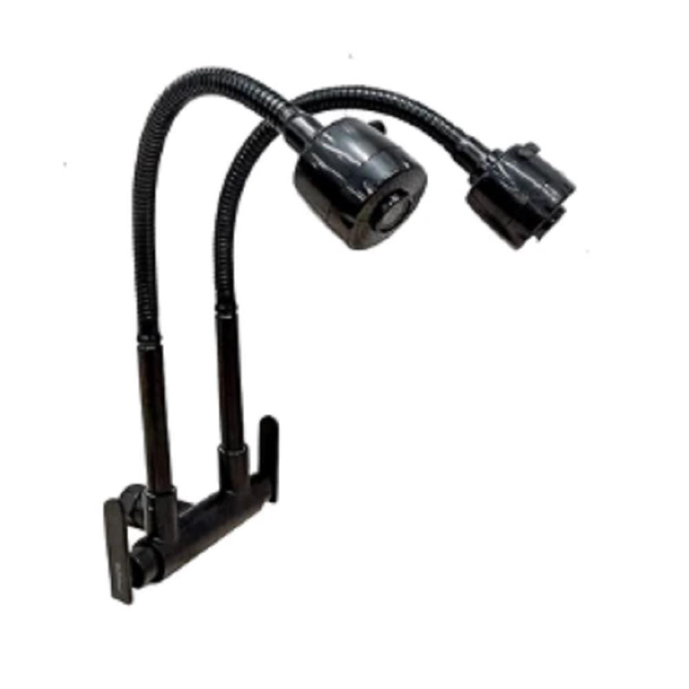 CABANA SINK FAUCET WALL MOUNTED FLEXIBLE DOUBLE HEAD CB2546SS-BLACK MBK (WDCCX)