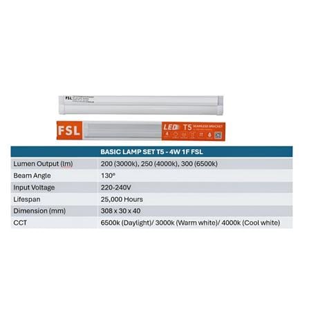 BASIC LAMP SET T5 LED 4W 1FT 6500K FSL