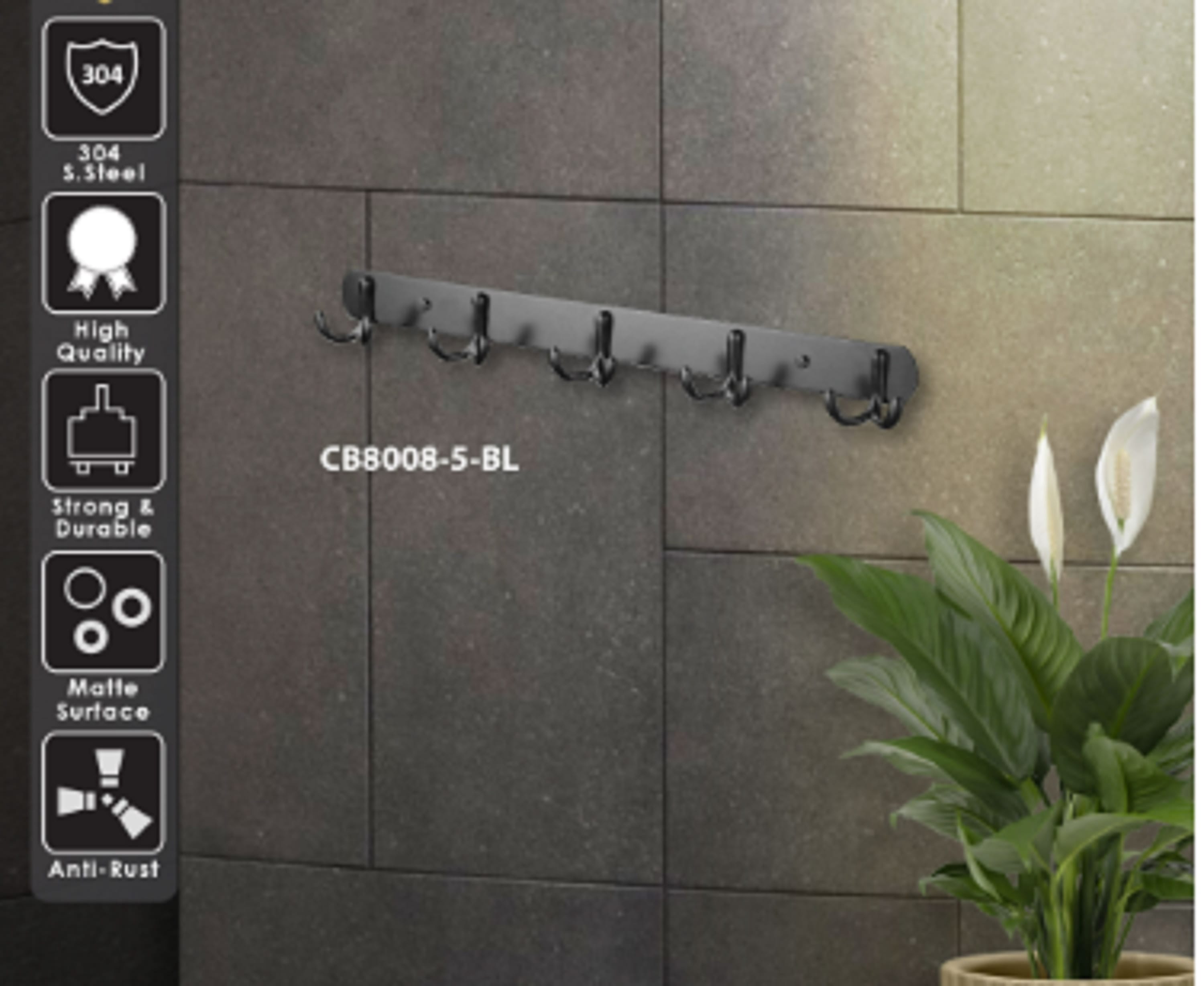 CABANA HOOK CB8008-3 BL MATT BLACK (H5.20XW18XD2.80 CM)
