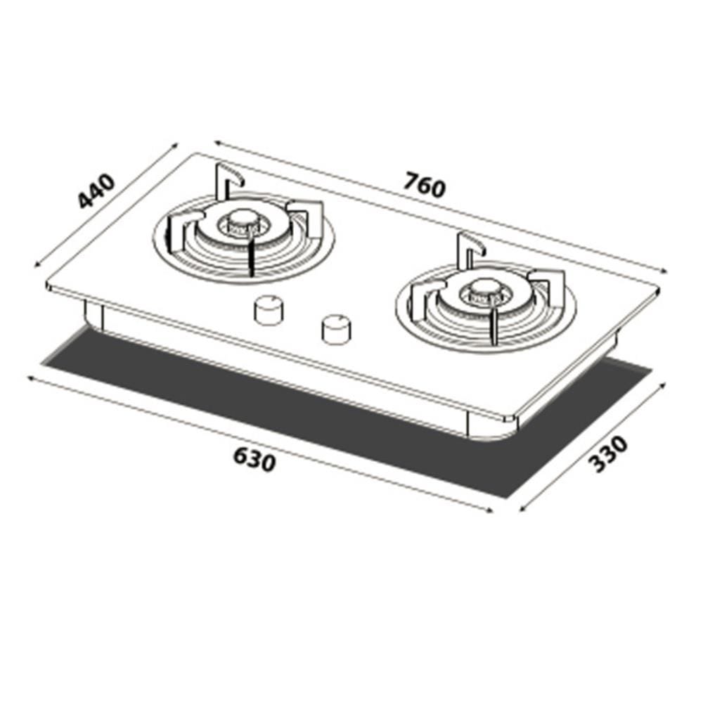 LIVINOX GAS HOB LGH-EURECA BL 2BURNER 4.5KW 76CM