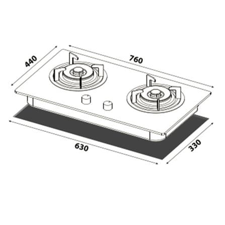 LIVINOX GAS HOB LGH-EURECA BL 2BURNER 4.5KW 76CM