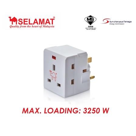 SELAMAT 13A 250V 3 WAY ADAPTOR WITH NEON 2K-333L WHITE