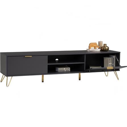 NUHOOM VOLOS 1.8M TV CABINET IN GOLD COLOUR METAL LEG, BLACK COLOUR TOP