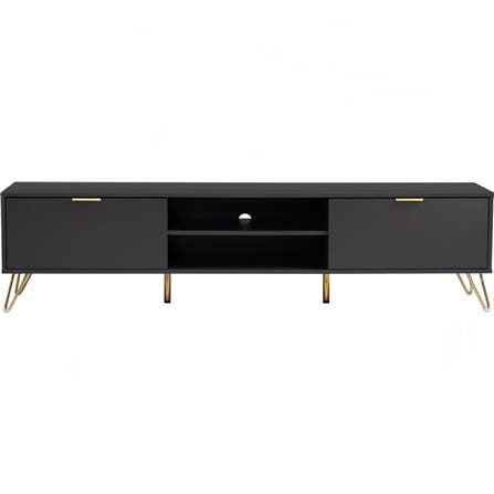 NUHOOM VOLOS 1.8M TV CABINET IN GOLD COLOUR METAL LEG, BLACK COLOUR TOP