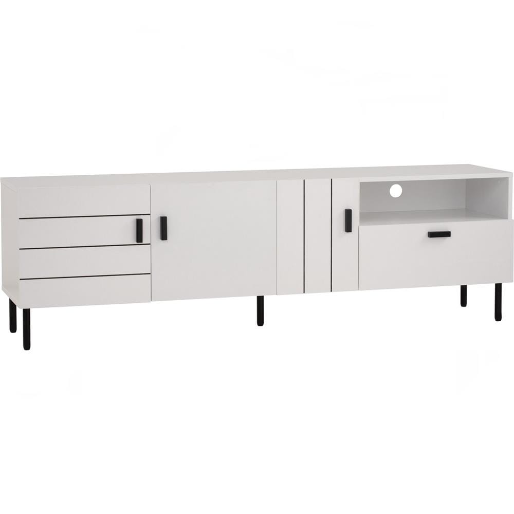 KOTKA 1.8M TV CABINET IN MATT BLACK EPOXY COLOUR LEG, WHITE COLOUR TOP