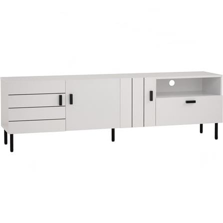 KOTKA 1.8M TV CABINET IN MATT BLACK EPOXY COLOUR LEG, WHITE COLOUR TOP