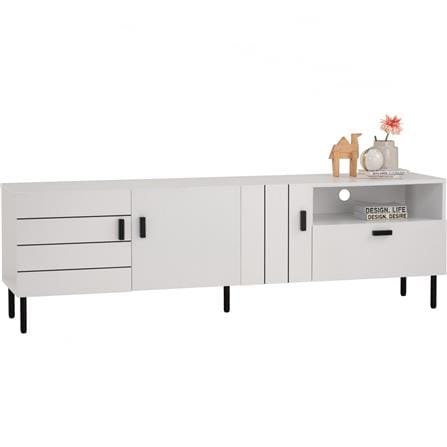 KOTKA 1.8M TV CABINET IN MATT BLACK EPOXY COLOUR LEG, WHITE COLOUR TOP