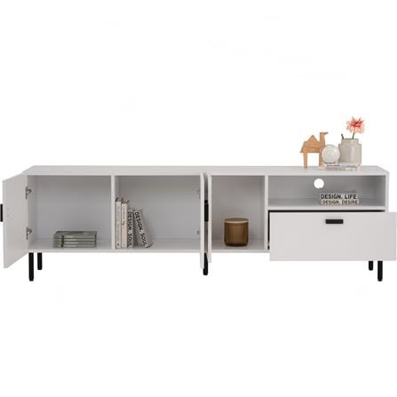 KOTKA 1.8M TV CABINET IN MATT BLACK EPOXY COLOUR LEG, WHITE COLOUR TOP