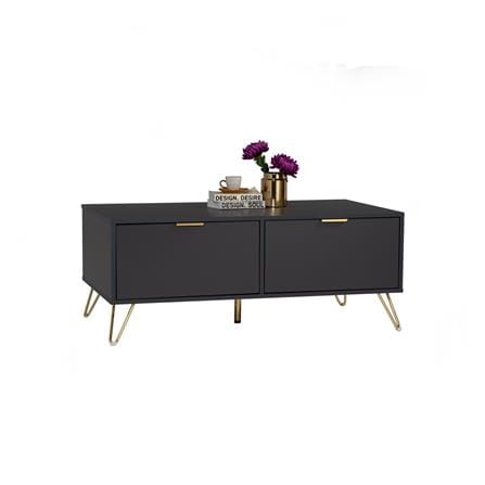 NUHOOM VOLOS COFFEE TABLE IN GOLD COLOUR METAL LEG, BLACK COLOUR TOP