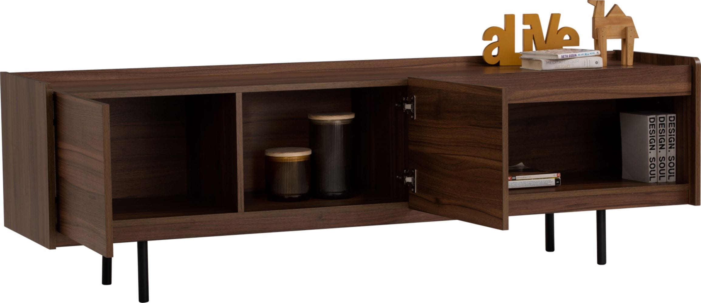 NUHOOM DENVER 1.8M TV CABINET IN MATT BLACK EPOXY COLOUR LEG, WALNUT COLOUR TOP