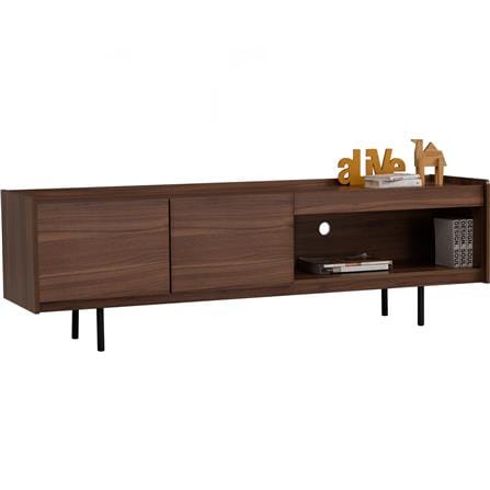 NUHOOM DENVER 1.8M TV CABINET IN MATT BLACK EPOXY COLOUR LEG, WALNUT COLOUR TOP