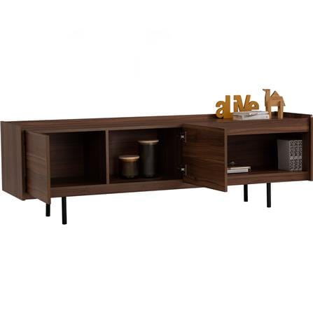 NUHOOM DENVER 1.8M TV CABINET IN MATT BLACK EPOXY COLOUR LEG, WALNUT COLOUR TOP