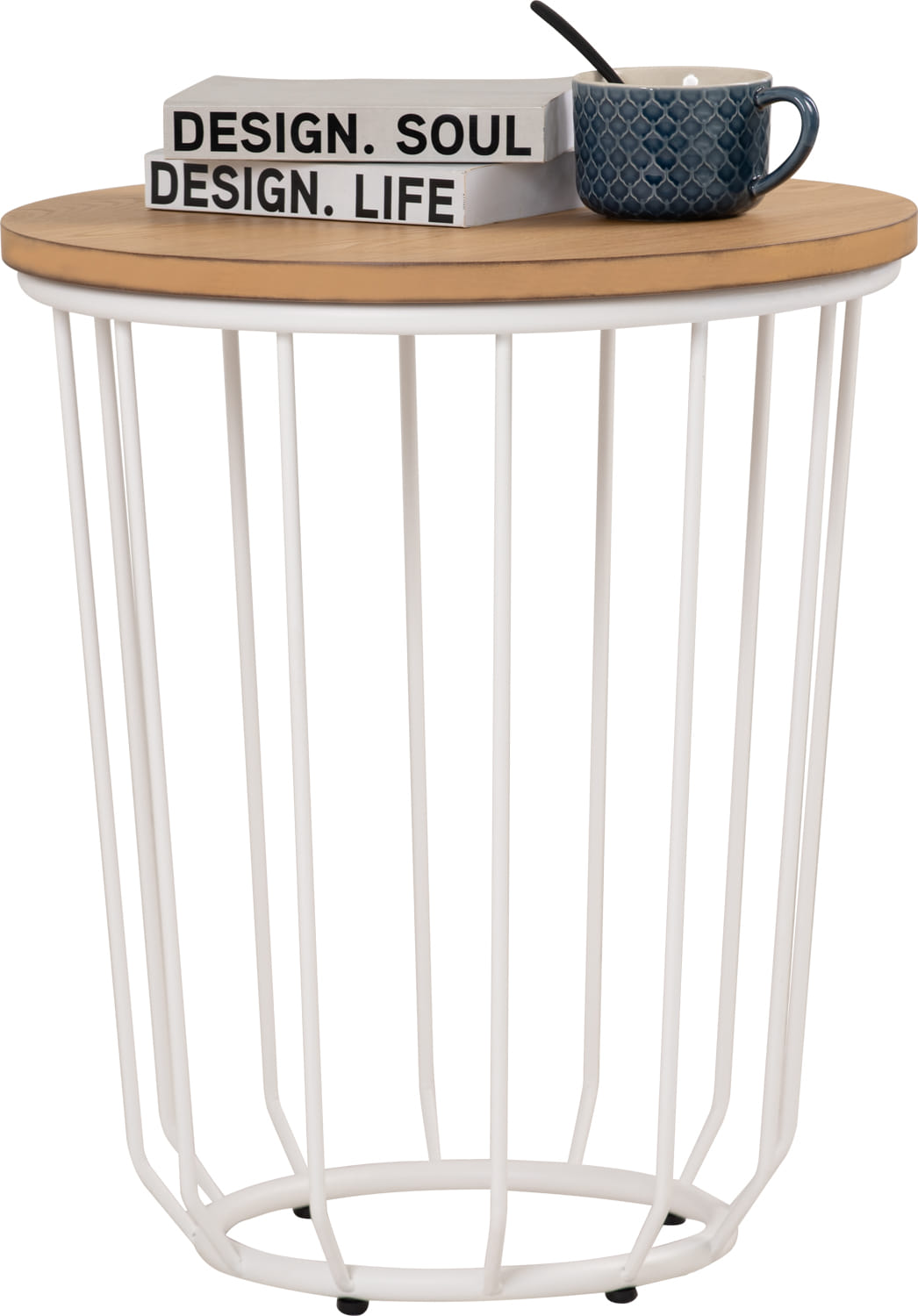 NESTHOUZ FLUX ROUND SIDE TABLE IN NATURAL COLOUR TOP, MATT WHITE EPOXY LEG