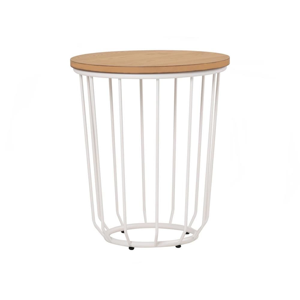 NESTHOUZ FLUX ROUND SIDE TABLE IN NATURAL COLOUR TOP, MATT WHITE EPOXY LEG