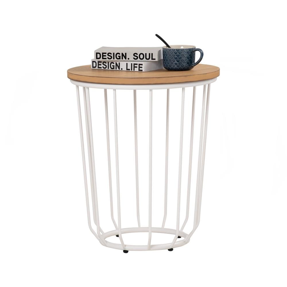 NESTHOUZ FLUX ROUND SIDE TABLE IN NATURAL COLOUR TOP, MATT WHITE EPOXY LEG
