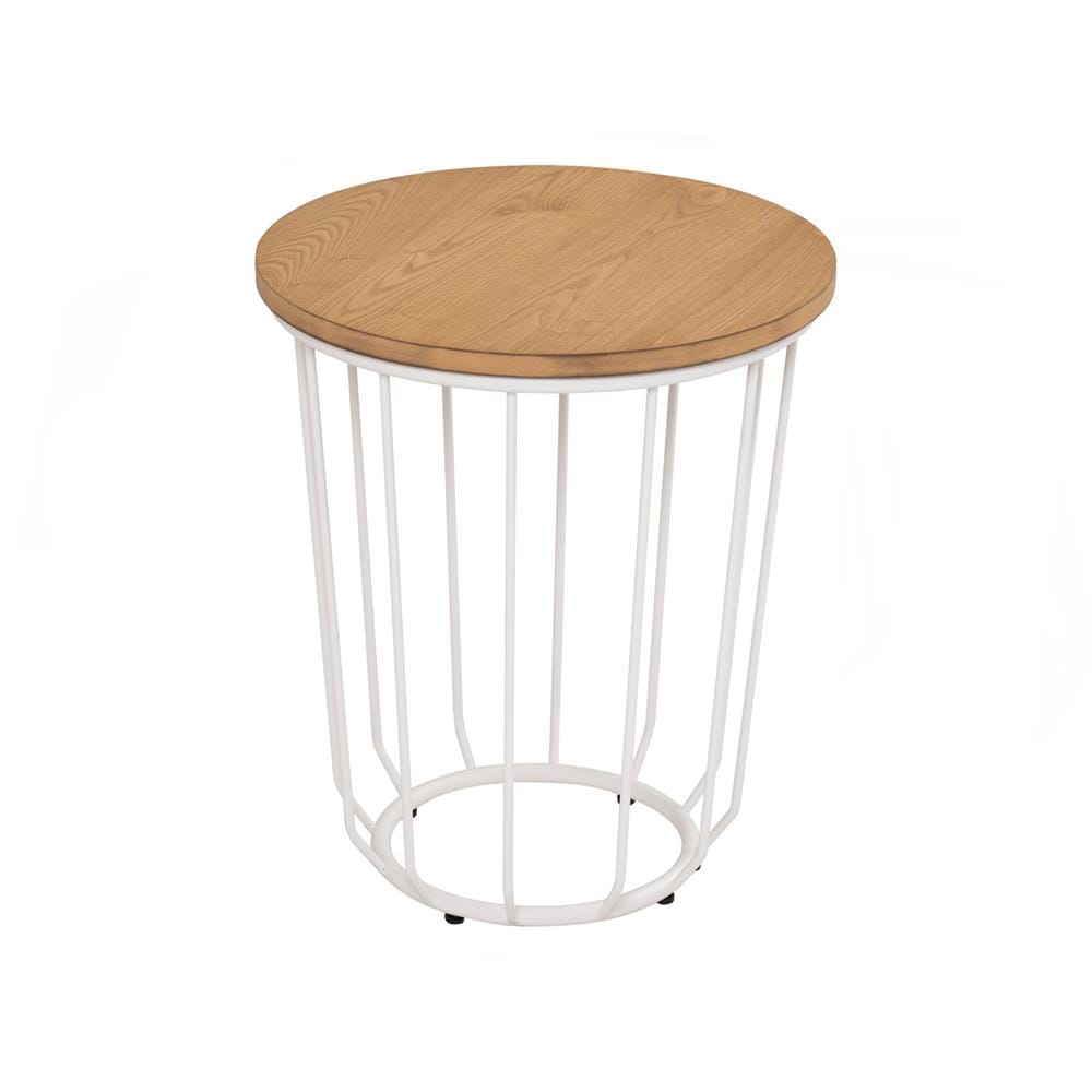 NESTHOUZ FLUX ROUND SIDE TABLE IN NATURAL COLOUR TOP, MATT WHITE EPOXY LEG