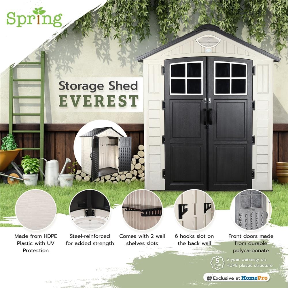 STORAGE SHED WITH OPAQUE TOP PANELS SPRING EVEREST N1B1 197X129CM