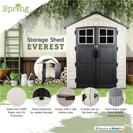 STORAGE SHED WITH OPAQUE TOP PANELS SPRING EVEREST N1B1 197X129CM