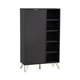 NUHOOM VOLOS MULTI FUNCTION CABINET IN GOLD COLOUR METAL LEG, BLACK COLOUR TOP