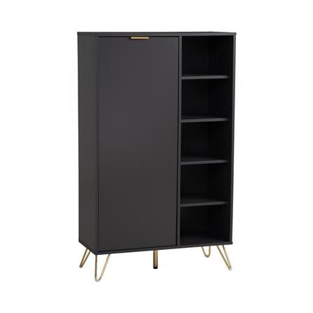 NUHOOM VOLOS MULTI FUNCTION CABINET IN GOLD COLOUR METAL LEG, BLACK COLOUR TOP
