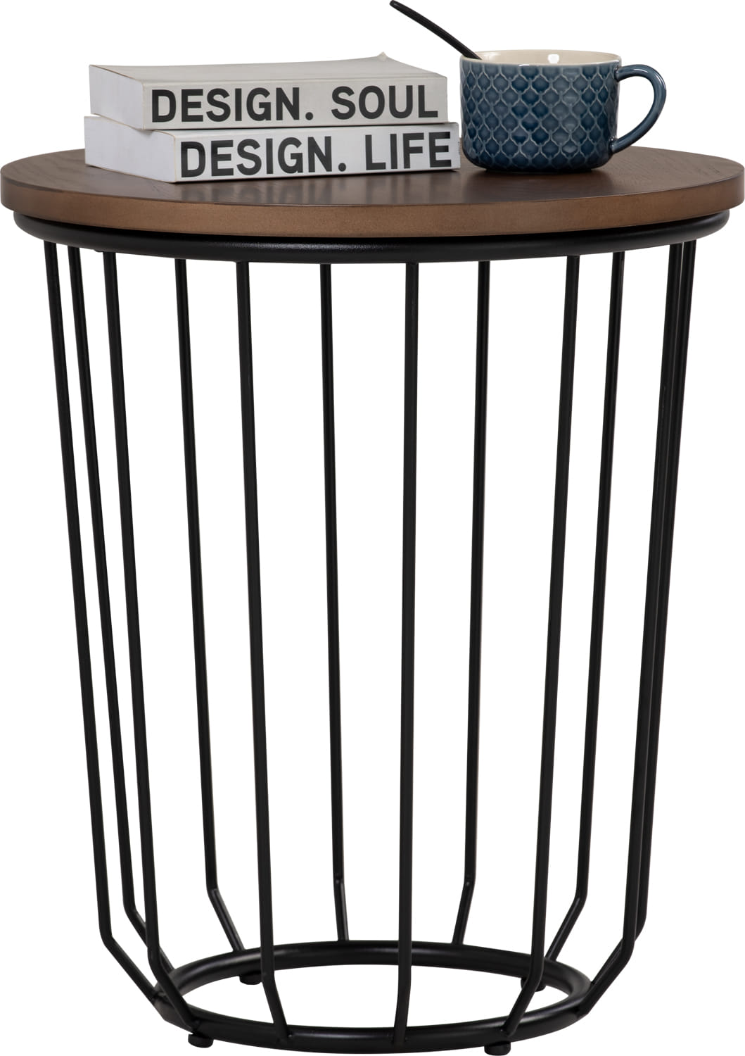 NESTHOUZ FLUX ROUND SIDE TABLE IN COCOA COLOUR TOP, MATT BLACK EPOXY LEG