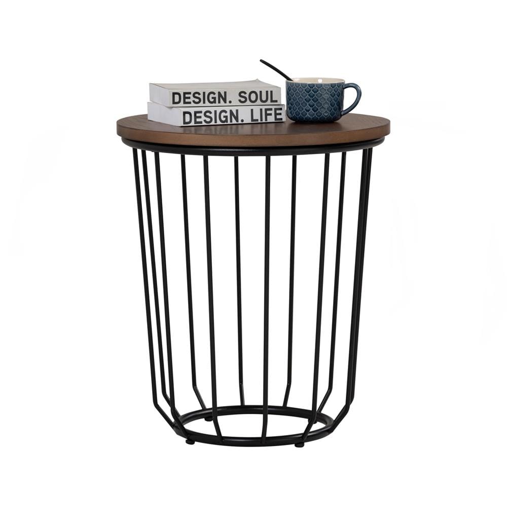 NESTHOUZ FLUX ROUND SIDE TABLE IN COCOA COLOUR TOP, MATT BLACK EPOXY LEG