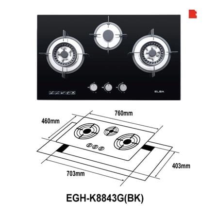 ELBA GAS HOB EGH-K8843G(BK) 3BURNER 5KW 76CM