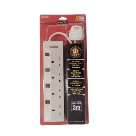 MORRIES EXTENSION SOCKET 4GANG 3.0M WITH NEON WHITE MS3244-3