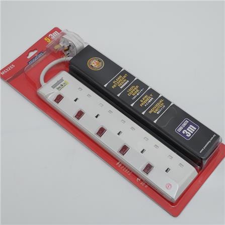 MORRIES EXTENSION SOCKET 5GANG 3.0M WITH NEON WHITE MS3255-3