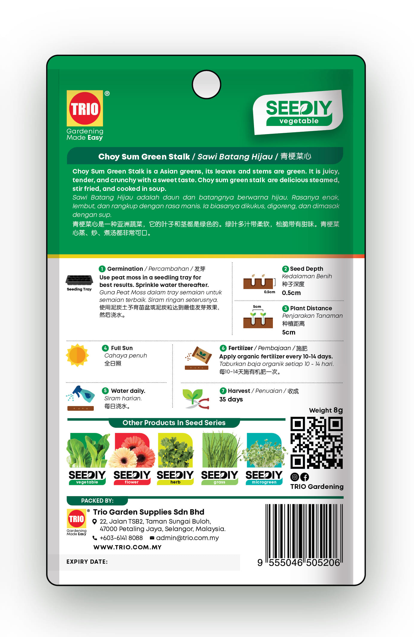 TRIO SEEDIY CHOY SUM GREEN STALK SEED