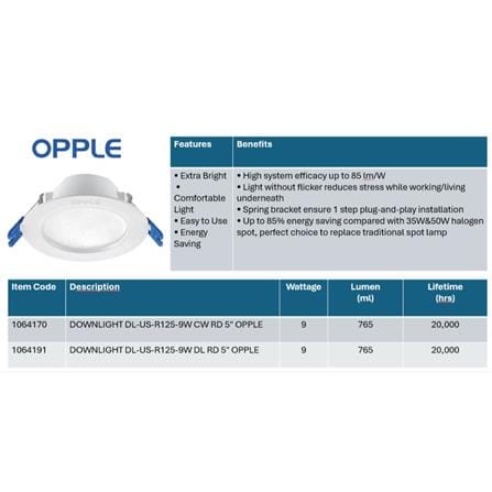 OPPLE DOWNLIGHT OP-DL-US-R125-9W COOL WHITE (4000K) ROUND 5"