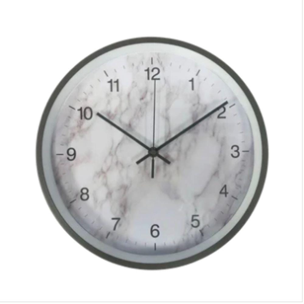 WALL CLOCK 12" GREY METAL SILENT MARBLE DIAL