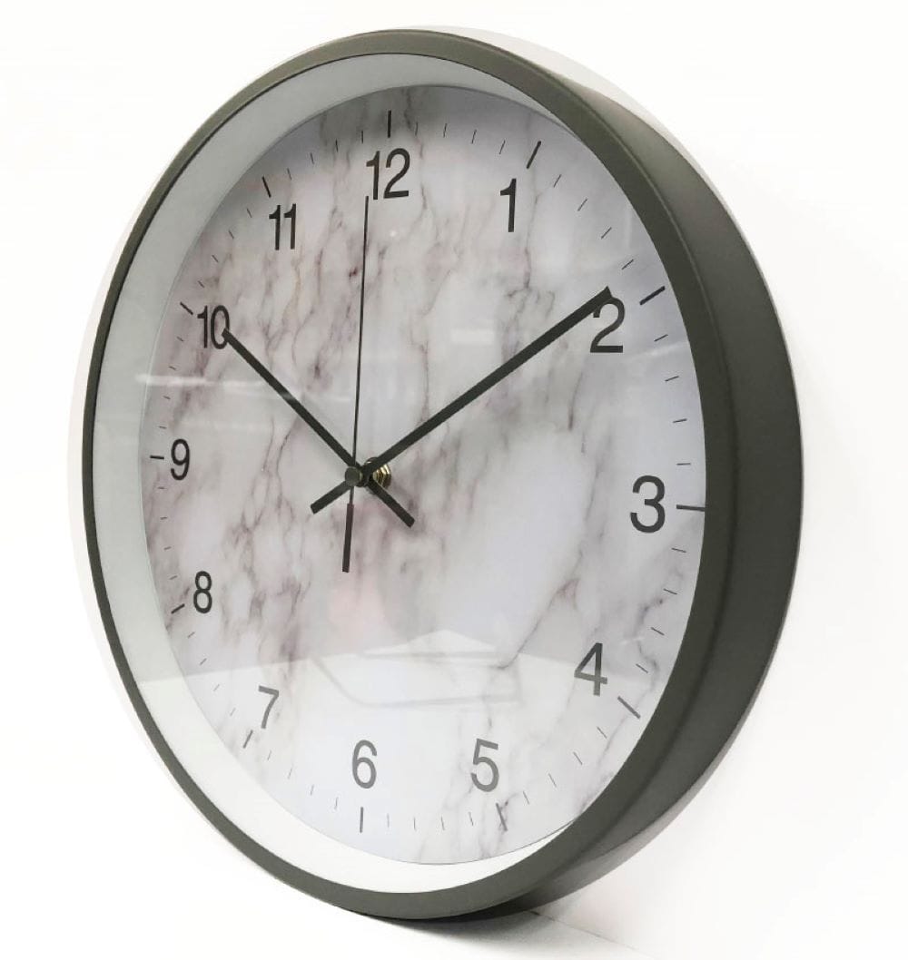WALL CLOCK 12" GREY METAL SILENT MARBLE DIAL