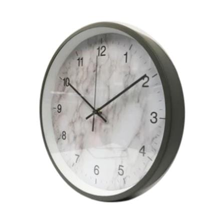 WALL CLOCK 12" GREY METAL SILENT MARBLE DIAL